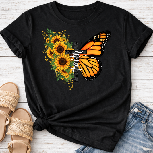 SUNFLOWER BUTTERFLY CROSS T-SHIRT