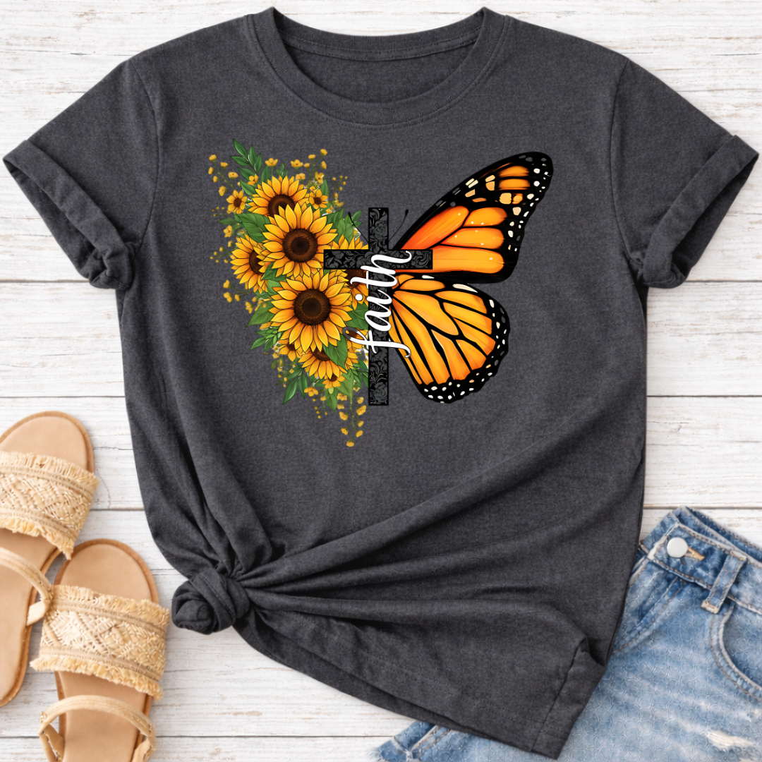 SUNFLOWER BUTTERFLY CROSS T-SHIRT