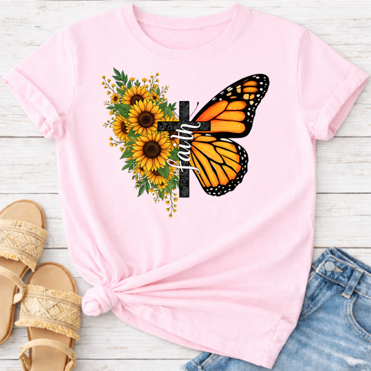 SUNFLOWER BUTTERFLY CROSS T-SHIRT
