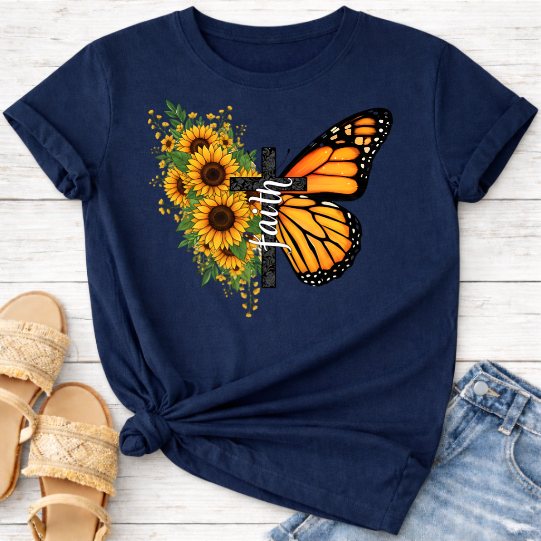 SUNFLOWER BUTTERFLY CROSS T-SHIRT
