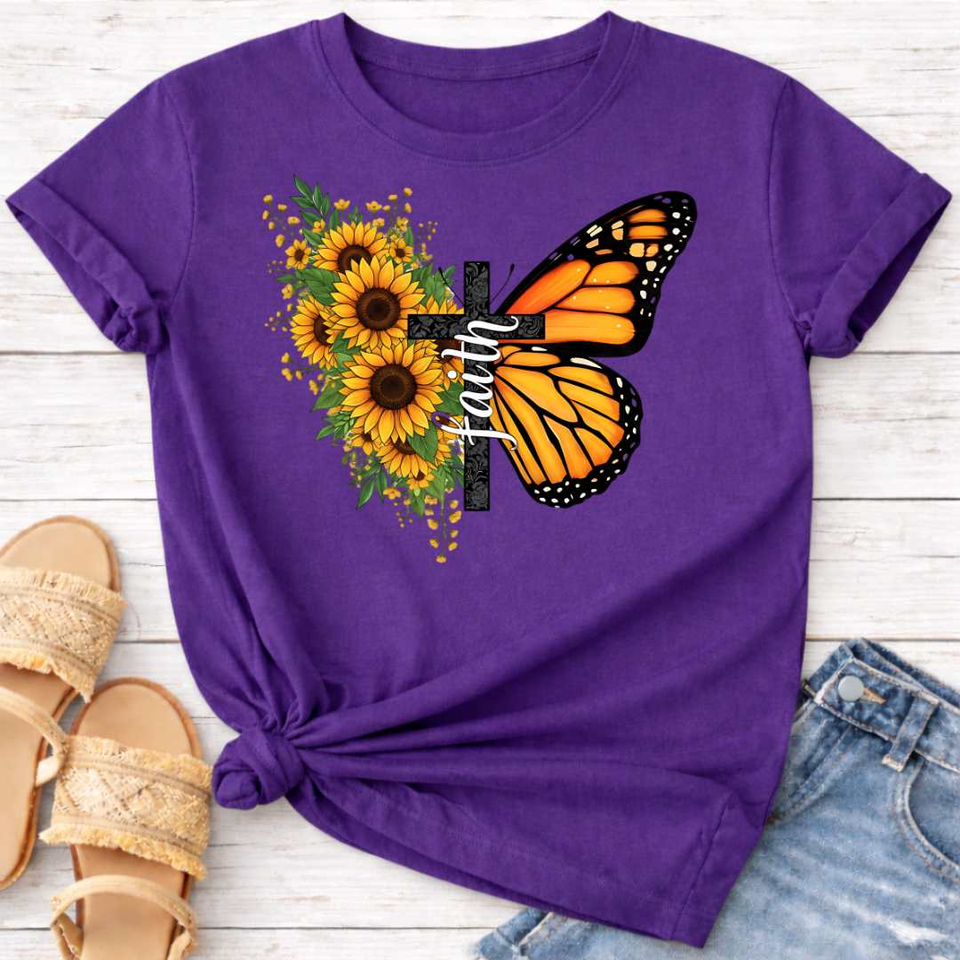SUNFLOWER BUTTERFLY CROSS T-SHIRT