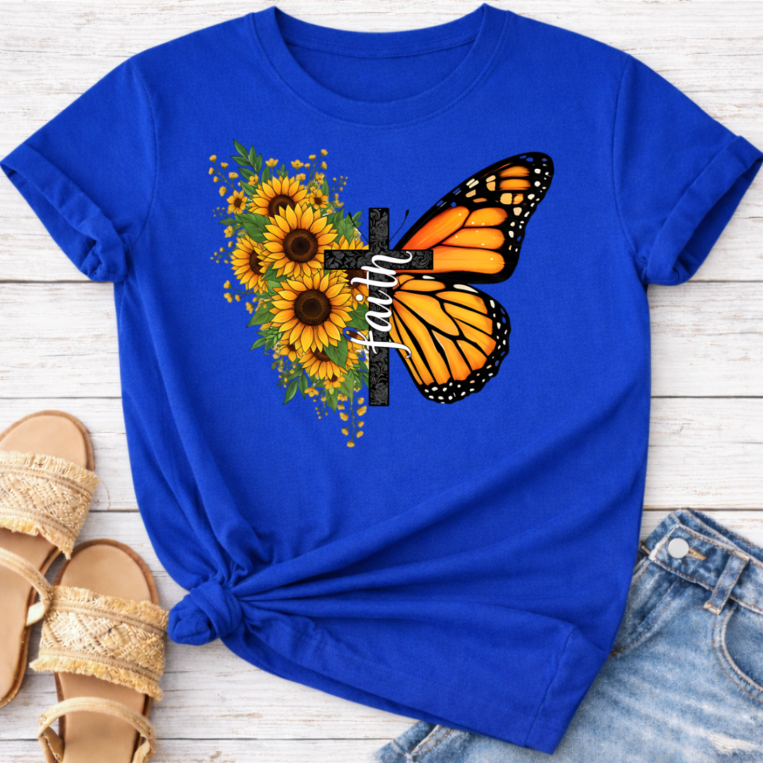 SUNFLOWER BUTTERFLY CROSS T-SHIRT