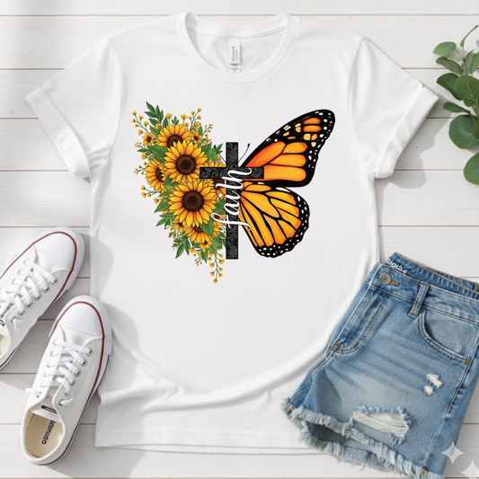 SUNFLOWER BUTTERFLY CROSS T-SHIRT