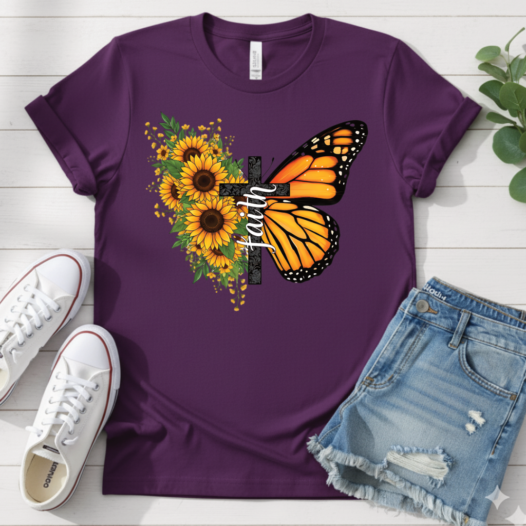 SUNFLOWER BUTTERFLY CROSS T-SHIRT