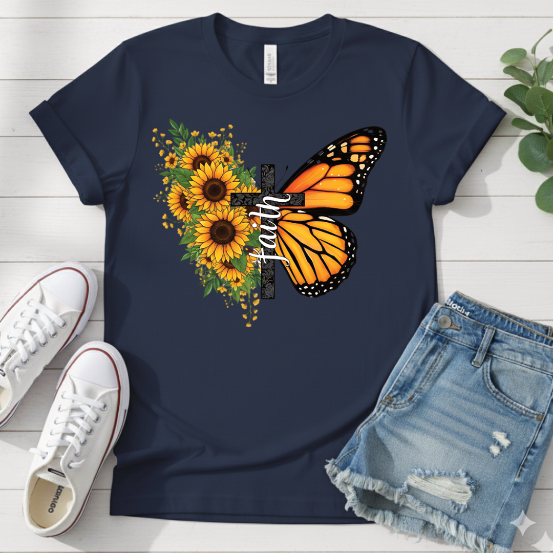 SUNFLOWER BUTTERFLY CROSS T-SHIRT