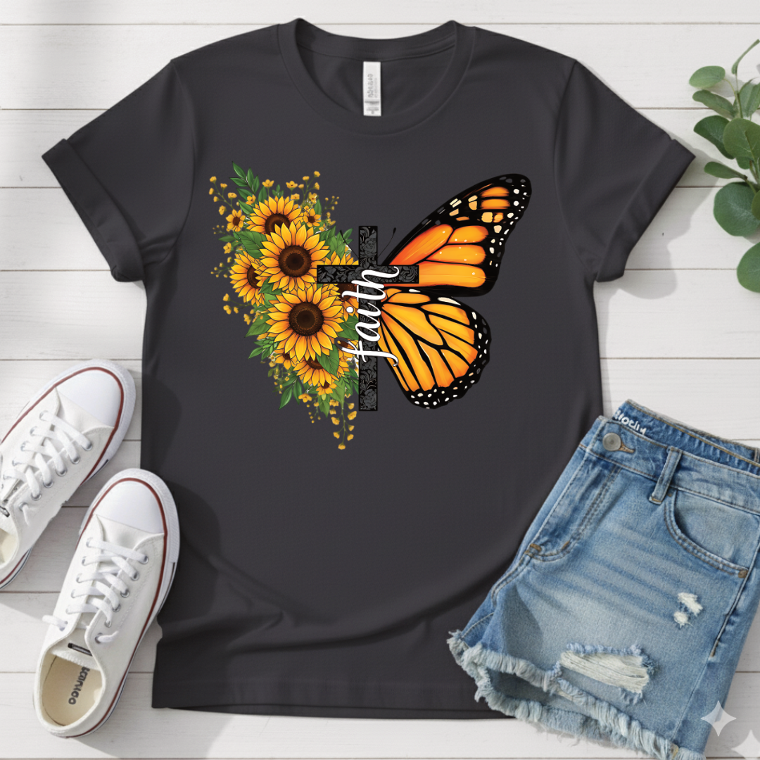 SUNFLOWER BUTTERFLY CROSS T-SHIRT