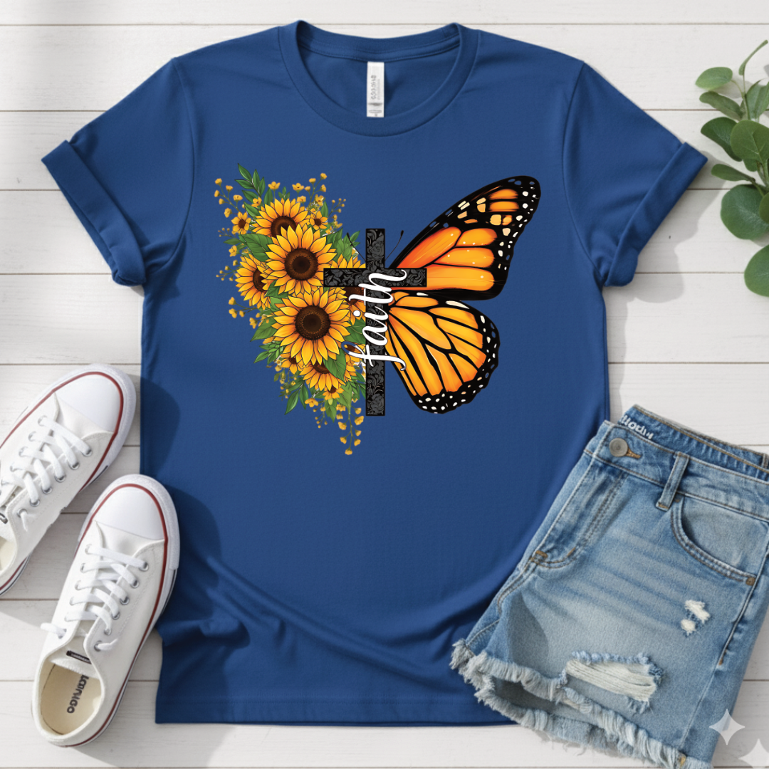SUNFLOWER BUTTERFLY CROSS T-SHIRT