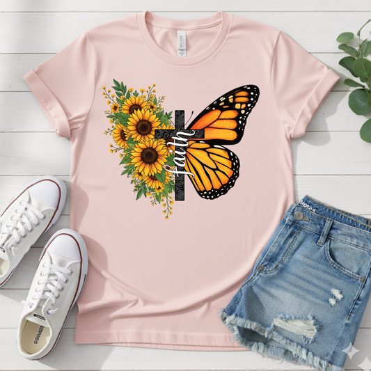 SUNFLOWER BUTTERFLY CROSS T-SHIRT