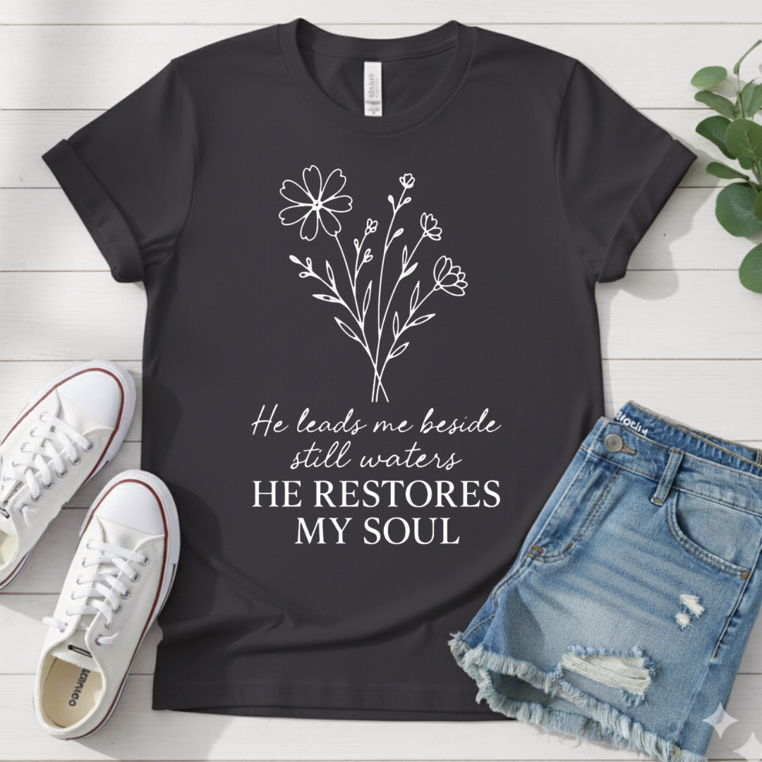 HE RESTORES MY SOUL T-SHIRT