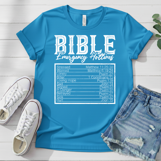 BIBLE EMERGENCY HOTLINES T-SHIRT